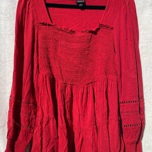 Torrid Red Smocked Top Plus Size 0 Babydoll Lace Tiered Cottagecore Renaissance